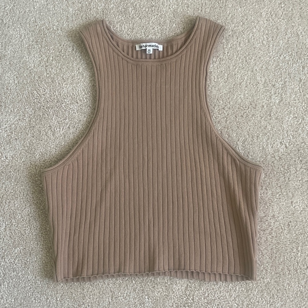 Reformation Crop Top Beige Ribbed Sleeveless Top XS